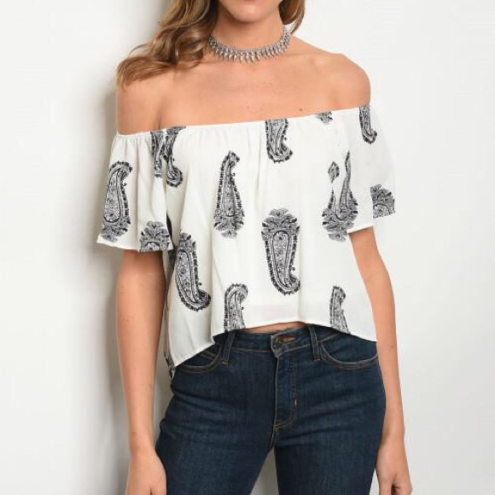 Paisley white off shoulder shirt - Picture 1 of 4